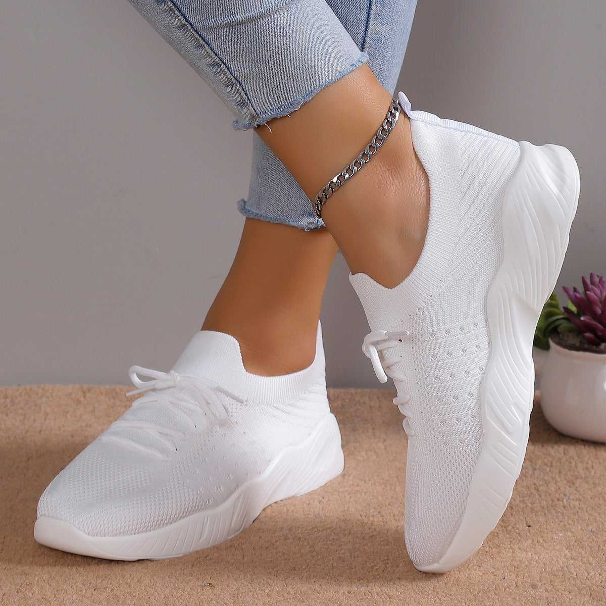 Damen nan gestrickte Slip-On Sneaker mit Memory-Fußbett und rutschfester Wellenlaufsohle Drune