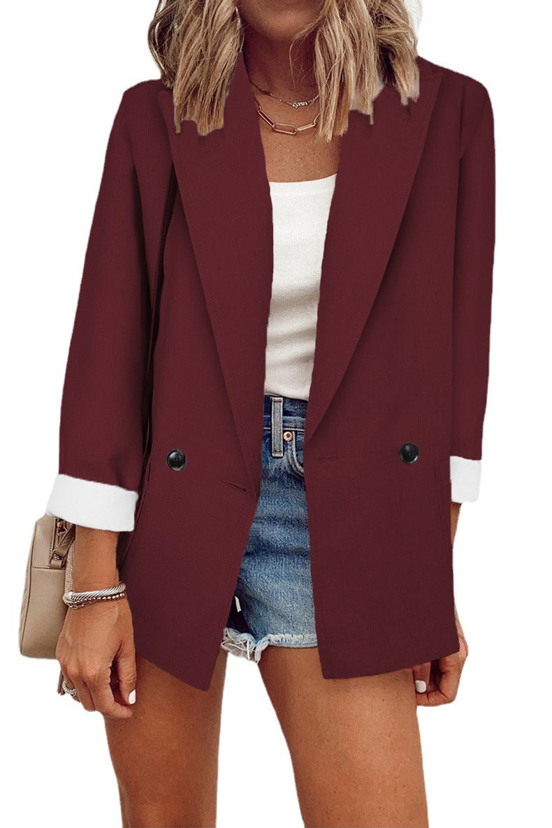 Damen nan legerer Oversize Blazer mit dreiviertelärmeln und kontrastmanschetten Drune