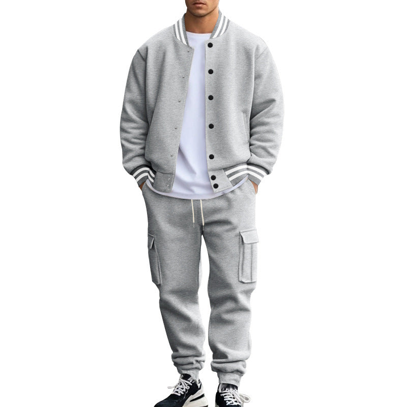 Herren nan College-Bomberjacke mit kontrastbündchen und Cargo-Jogginghose Set Drune