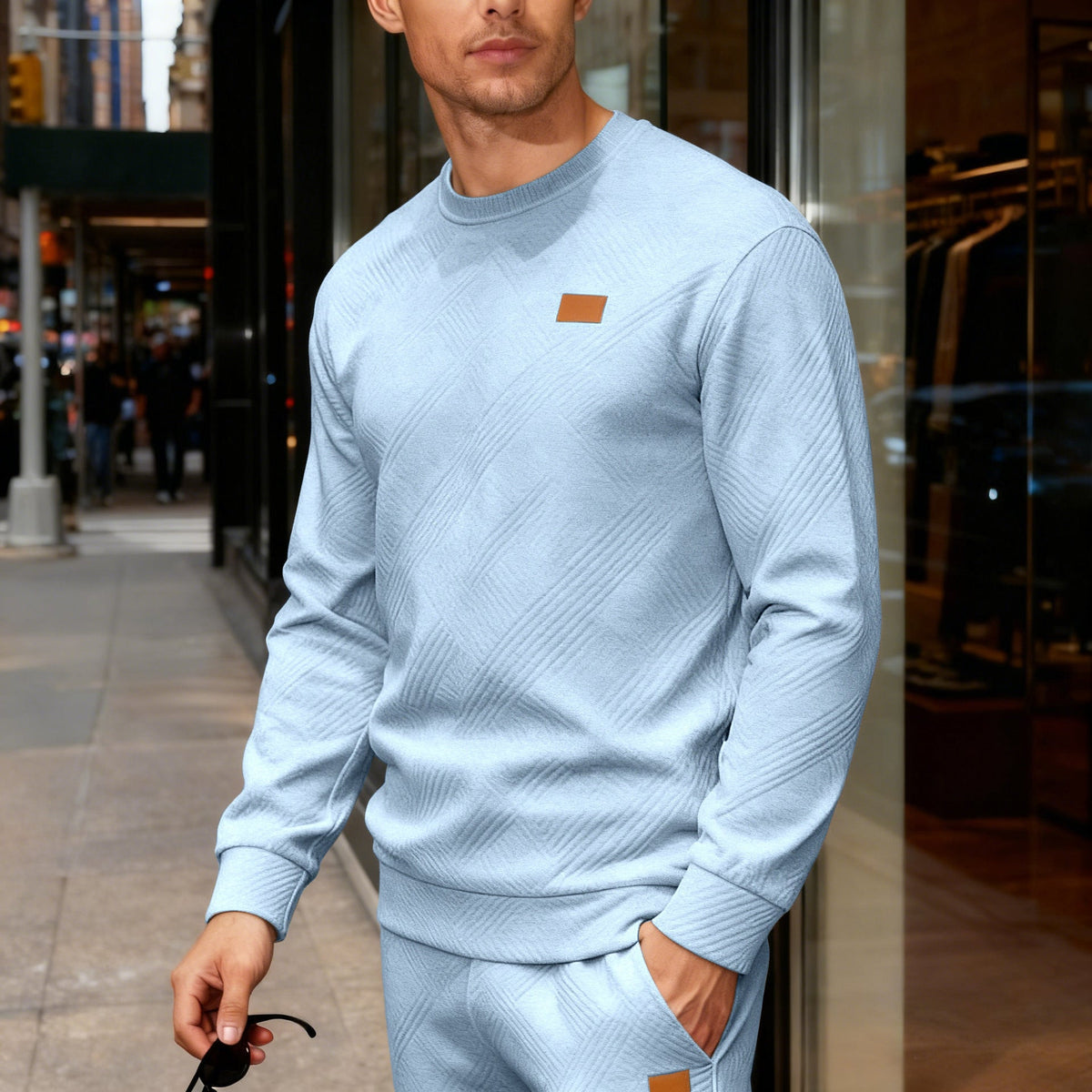 Herren nan strukturierter Baumwollstrickpullover mit Rautenstruktur, Rundhalsausschnitt und elastischen Bündchen Drune