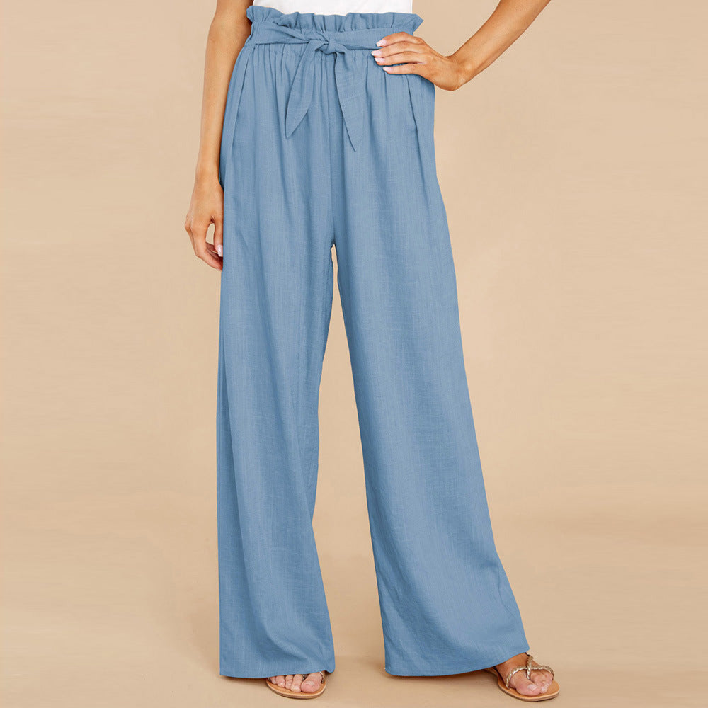 Damen nan Leinenhose mit Paperbag-Bund und weitem Bein Drune