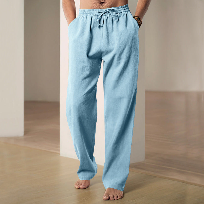 Herren nan lockere Leinen-Hose mit Elastikbund und Seitentaschen Drune