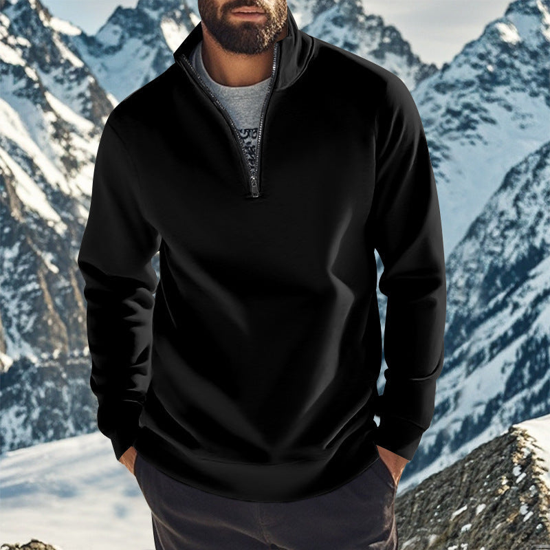 Herren nan halbhoher Reißverschluss-Sweatpullover mit Stehkragen weichem Fleecefutter und elastischen Bündchen Drune
