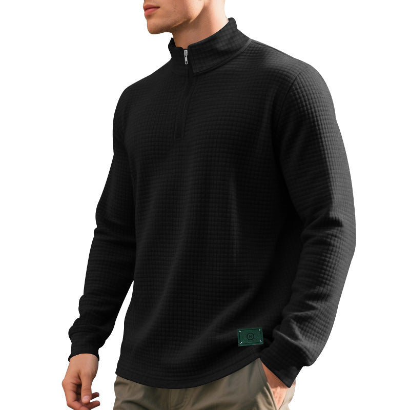 Herren nan strukturierter Waffelstrick-Pullover mit kurzem Reißverschluss und lässigem Schnitt Drune