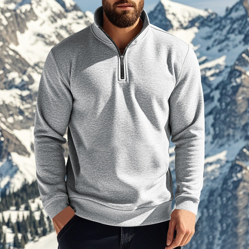 Herren nan halbhoher Reißverschluss-Sweatpullover mit Stehkragen weichem Fleecefutter und elastischen Bündchen Drune