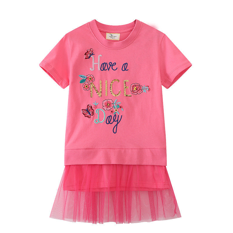 Mädchen T-Shirt Kleid mit bezauberndem Tüllunterrock Drune