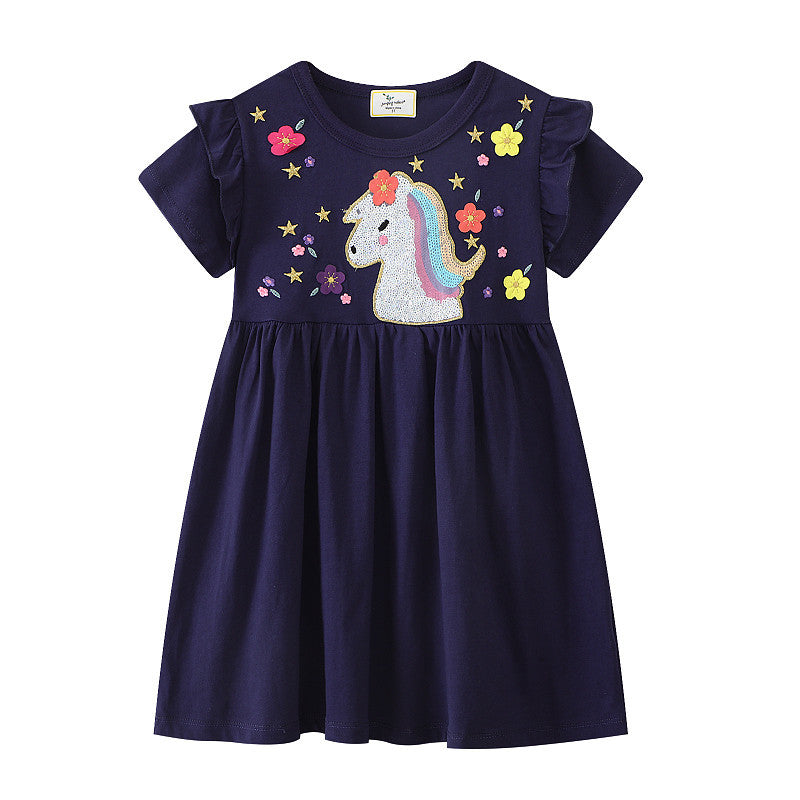 Mädchen T-Shirt Kleid mit glitzerndem Einhornmotiv Drune