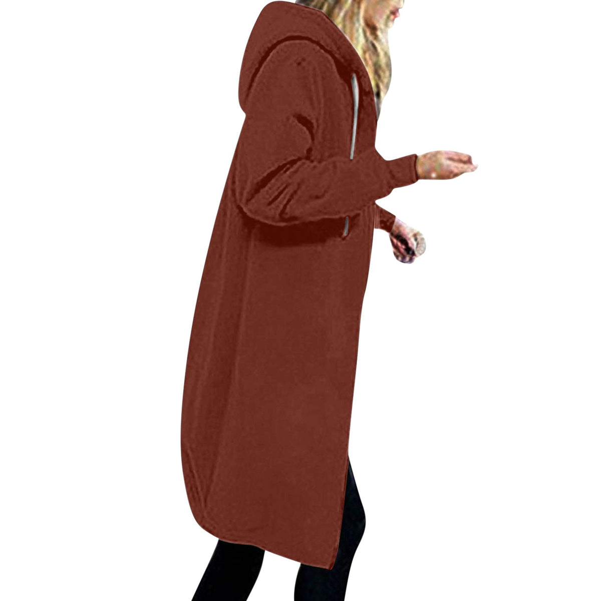 Damen nan langer Oversize Kapuzenmantel mit gerundetem Saum und Reißverschlusstaschen Drune