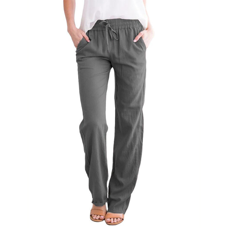 Damen nan leichte Leinenhose mit elastischem Bund Tunnelzug und weitem Bein Drune