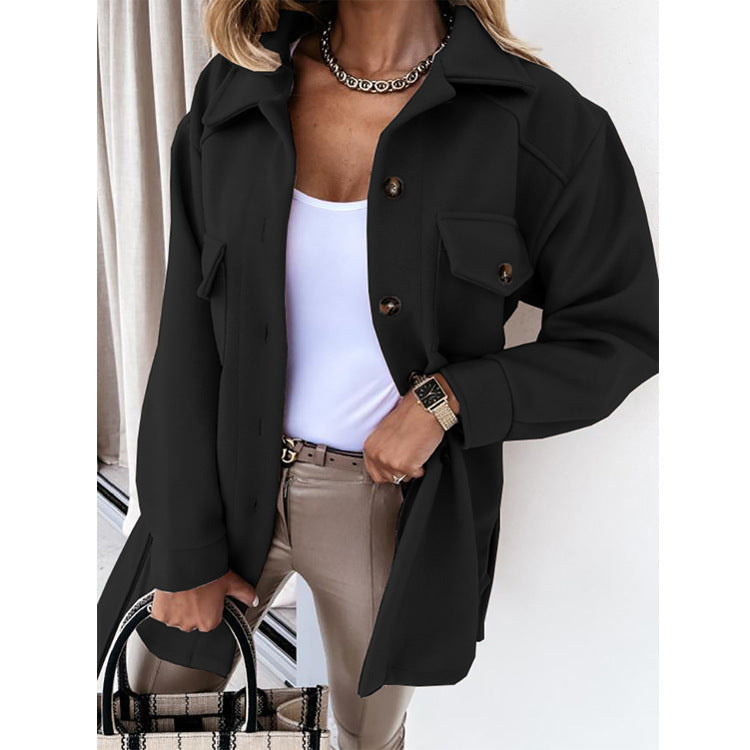 Damen nan oversized Hemdjacke aus Wollmischung mit aufgesetzten Pattentaschen Drune
