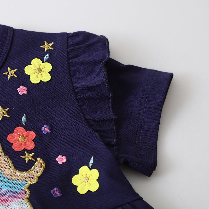 Mädchen T-Shirt Kleid mit glitzerndem Einhornmotiv Drune