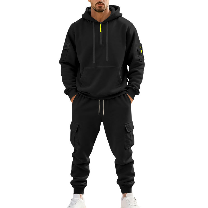 Herren nan technischer Cargo-Jogginganzug mit Halbzip, Kapuze und Mehrfachtaschen Drune