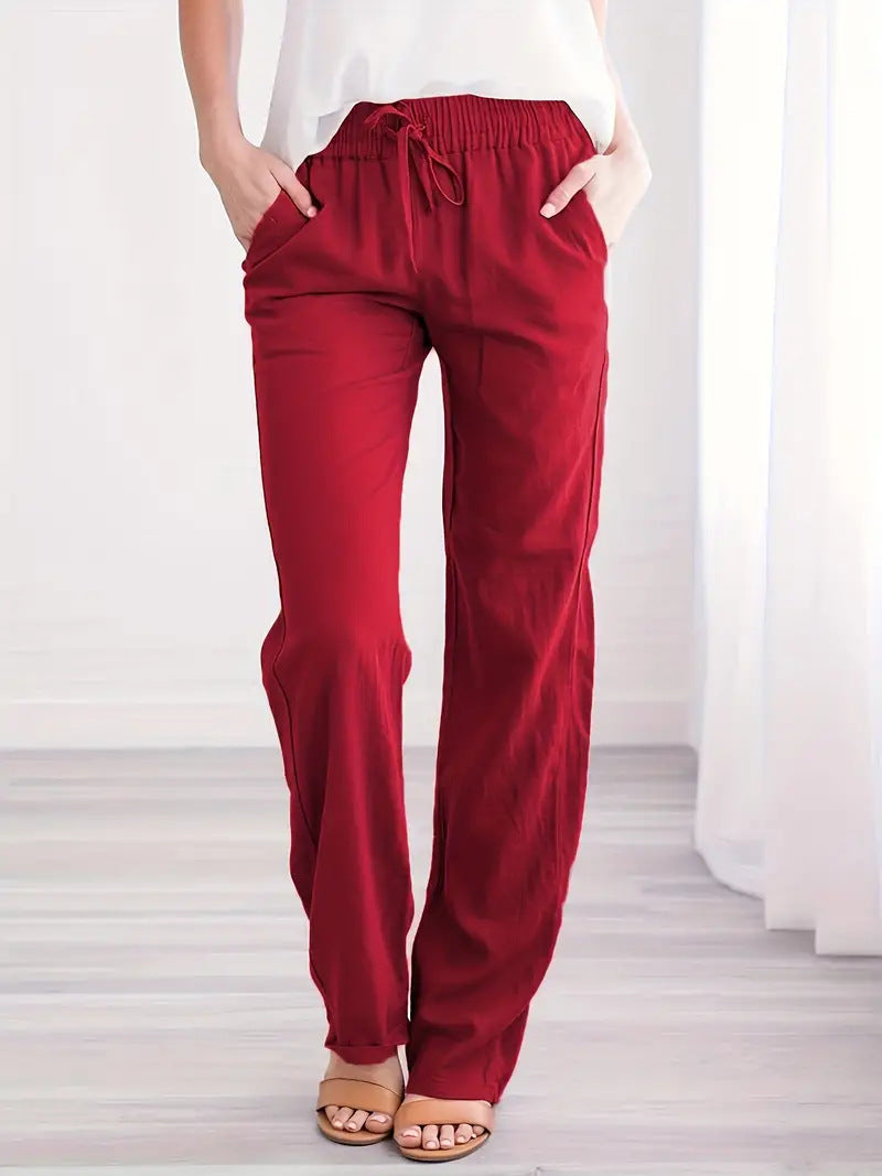 Damen nan leichte Leinenhose mit elastischem Bund Tunnelzug und weitem Bein Drune