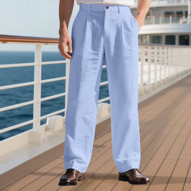Herren nan elegante Leinenhose mit weitem Bein und Bundfalten Drune