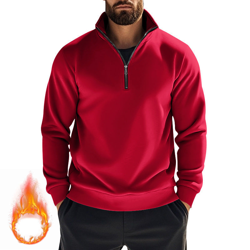 Herren nan halbhoher Reißverschluss-Sweatpullover mit Stehkragen weichem Fleecefutter und elastischen Bündchen Drune