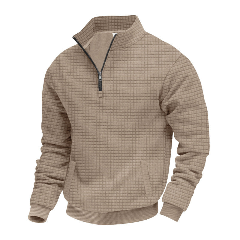 Herren nan wärmendes Waffel-Halbzip-Sweat mit Kastenquadratstruktur und Kängurutasche Drune