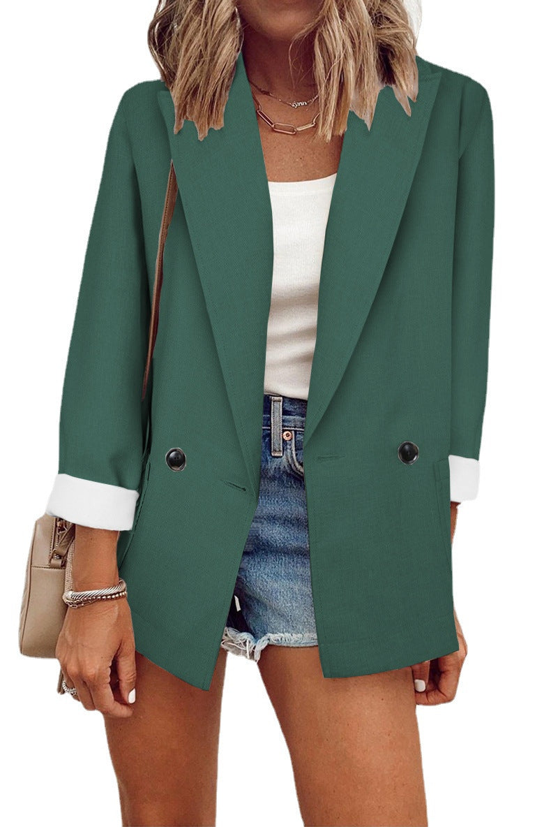 Damen nan legerer Oversize Blazer mit dreiviertelärmeln und kontrastmanschetten Drune