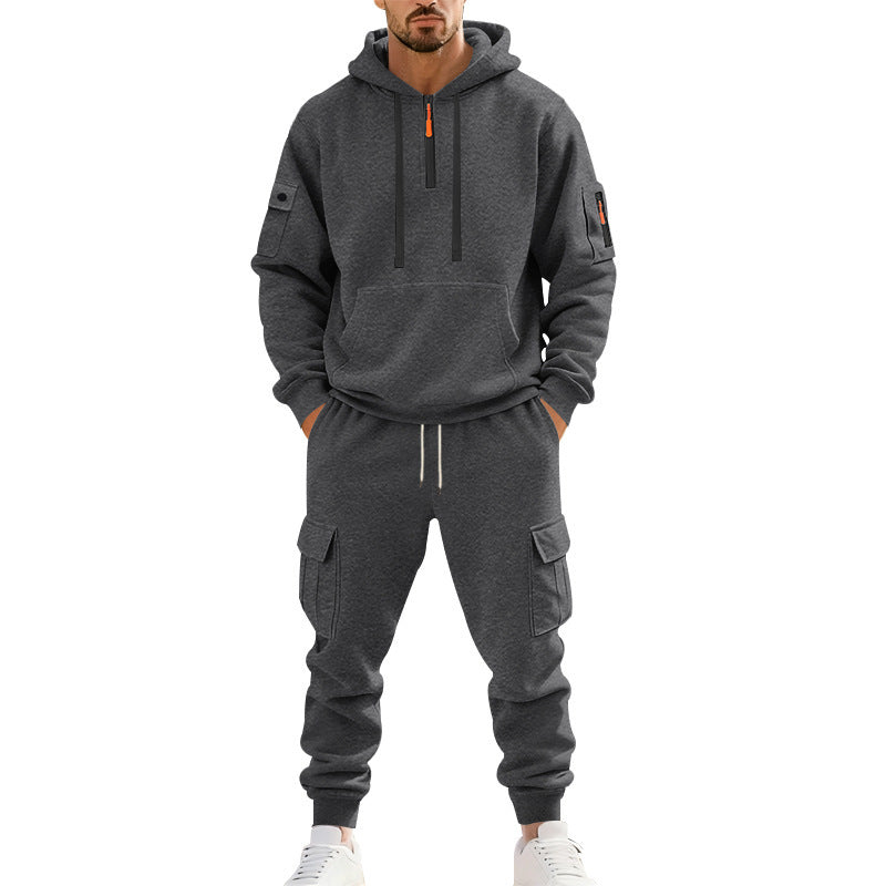Herren nan technischer Cargo-Jogginganzug mit Halbzip, Kapuze und Mehrfachtaschen Drune
