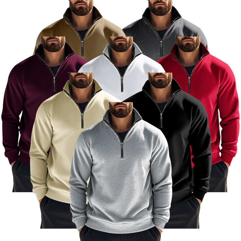 Herren nan halbhoher Reißverschluss-Sweatpullover mit Stehkragen weichem Fleecefutter und elastischen Bündchen Drune