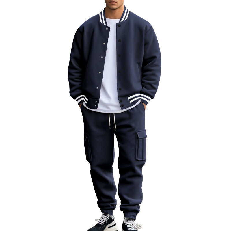 Herren nan College-Bomberjacke mit kontrastbündchen und Cargo-Jogginghose Set Drune
