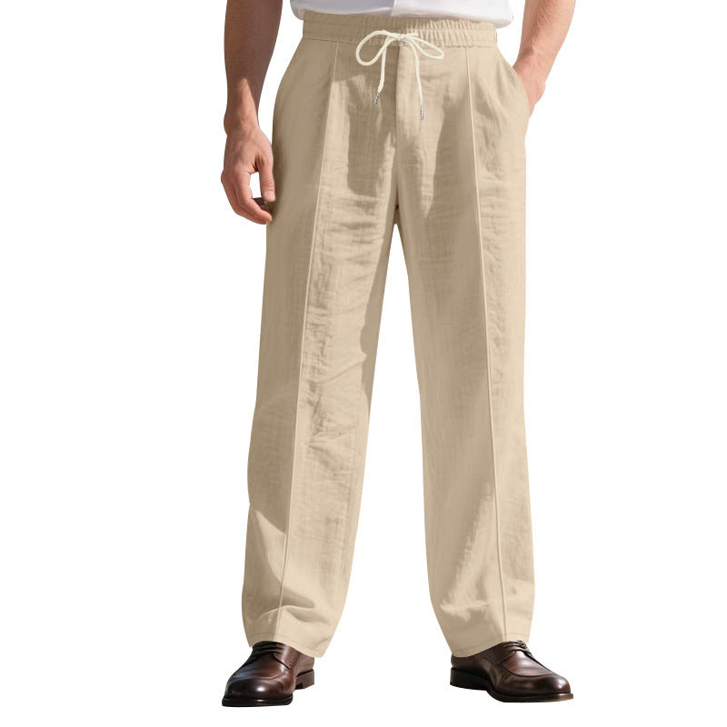 Herren nan elegante Leinenhose mit Bügelfalte Tunnelzugbund und weitem Bein Drune