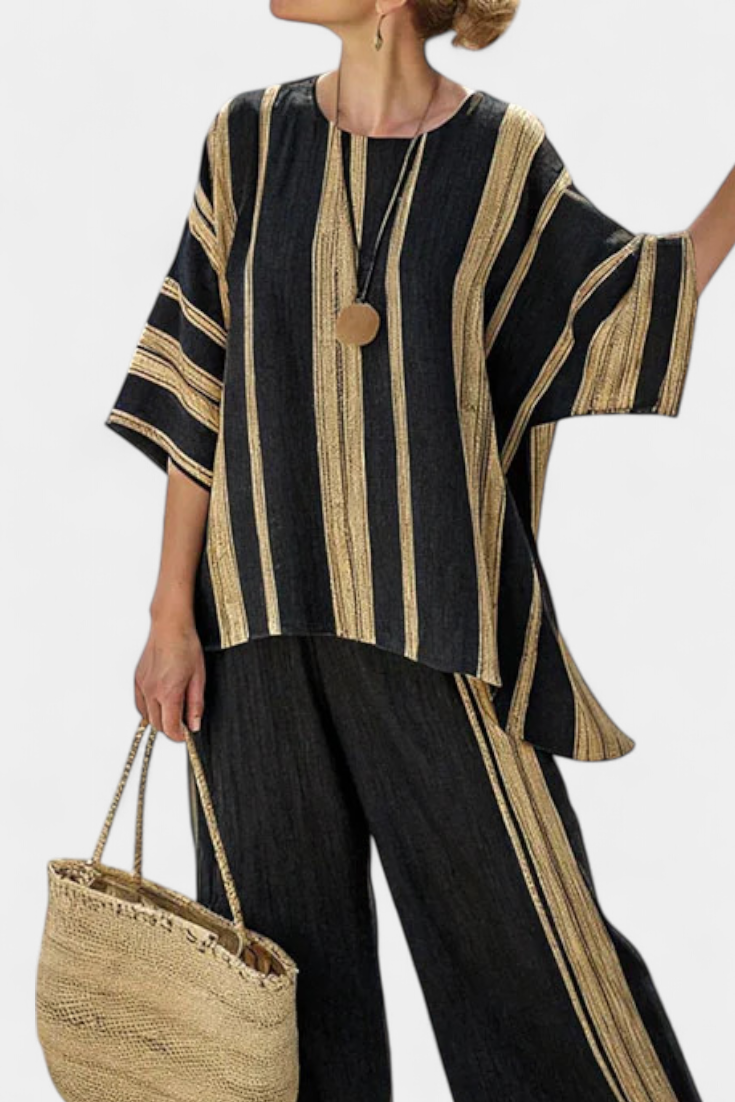 Tamara – bequeme oversized Streifenbluse und entspannte Leinenhose