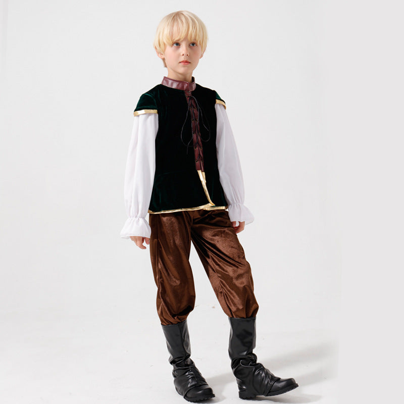 Unisex nan mittelalterliches Kinderkostüm Set mit Samtweste, geraffter Pluderhose und Renaissance-Details Drune