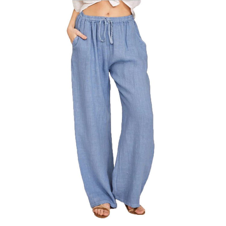 Damen nan weite Leinenhose mit elastischem Bund und Tunnelzug Drune