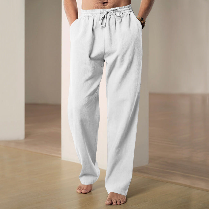 Herren nan lockere Leinen-Hose mit Elastikbund und Seitentaschen Drune