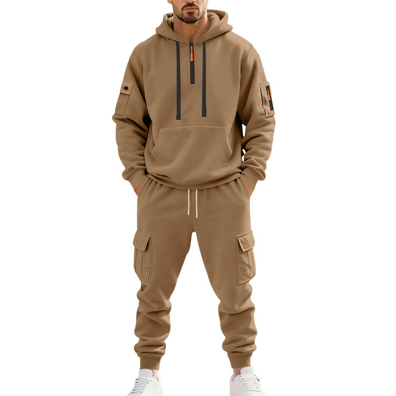 Herren nan technischer Cargo-Jogginganzug mit Halbzip, Kapuze und Mehrfachtaschen Drune