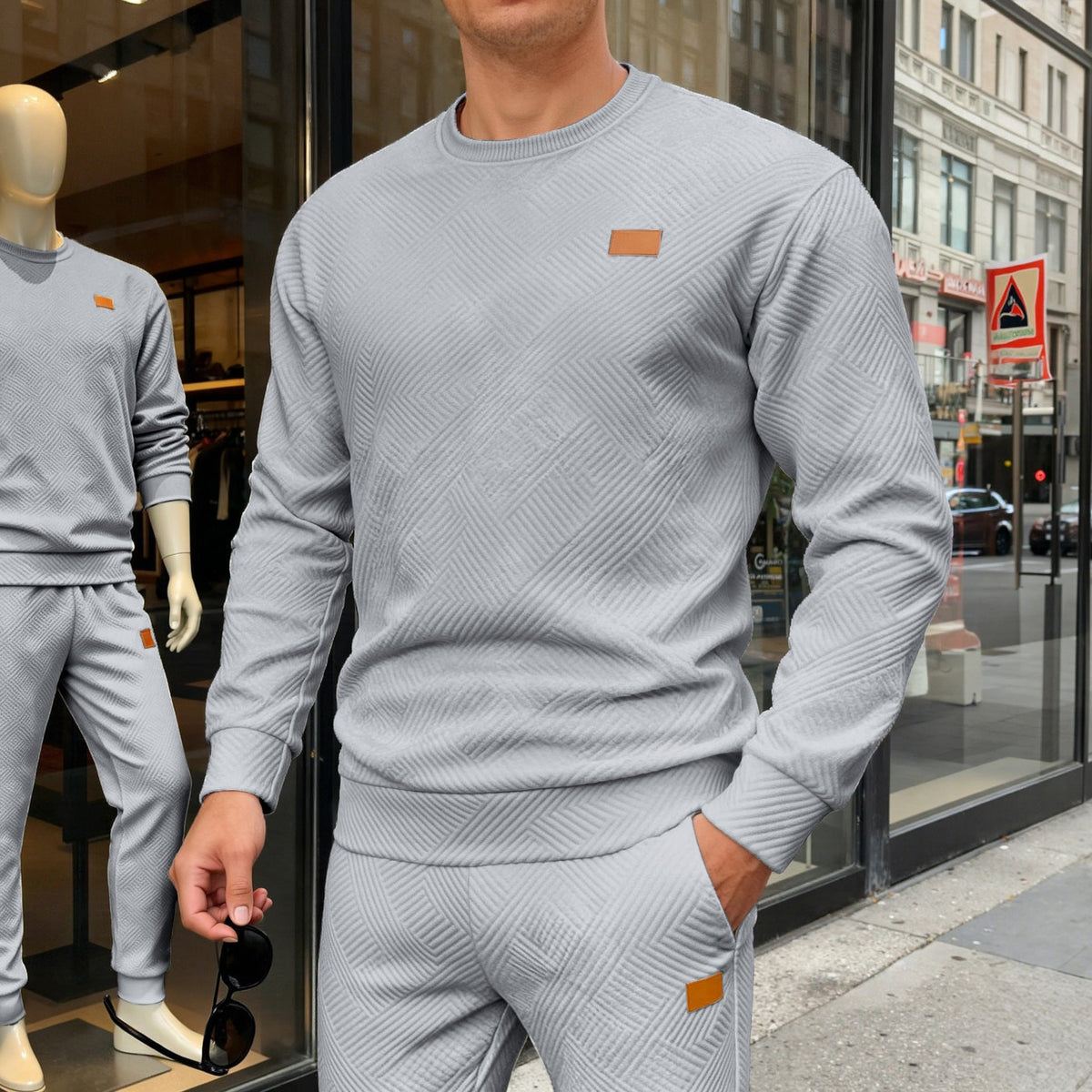 Herren nan strukturierter Baumwollstrickpullover mit Rautenstruktur, Rundhalsausschnitt und elastischen Bündchen Drune
