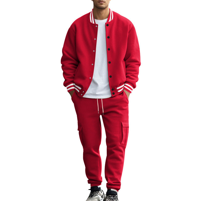 Herren nan College-Bomberjacke mit kontrastbündchen und Cargo-Jogginghose Set Drune