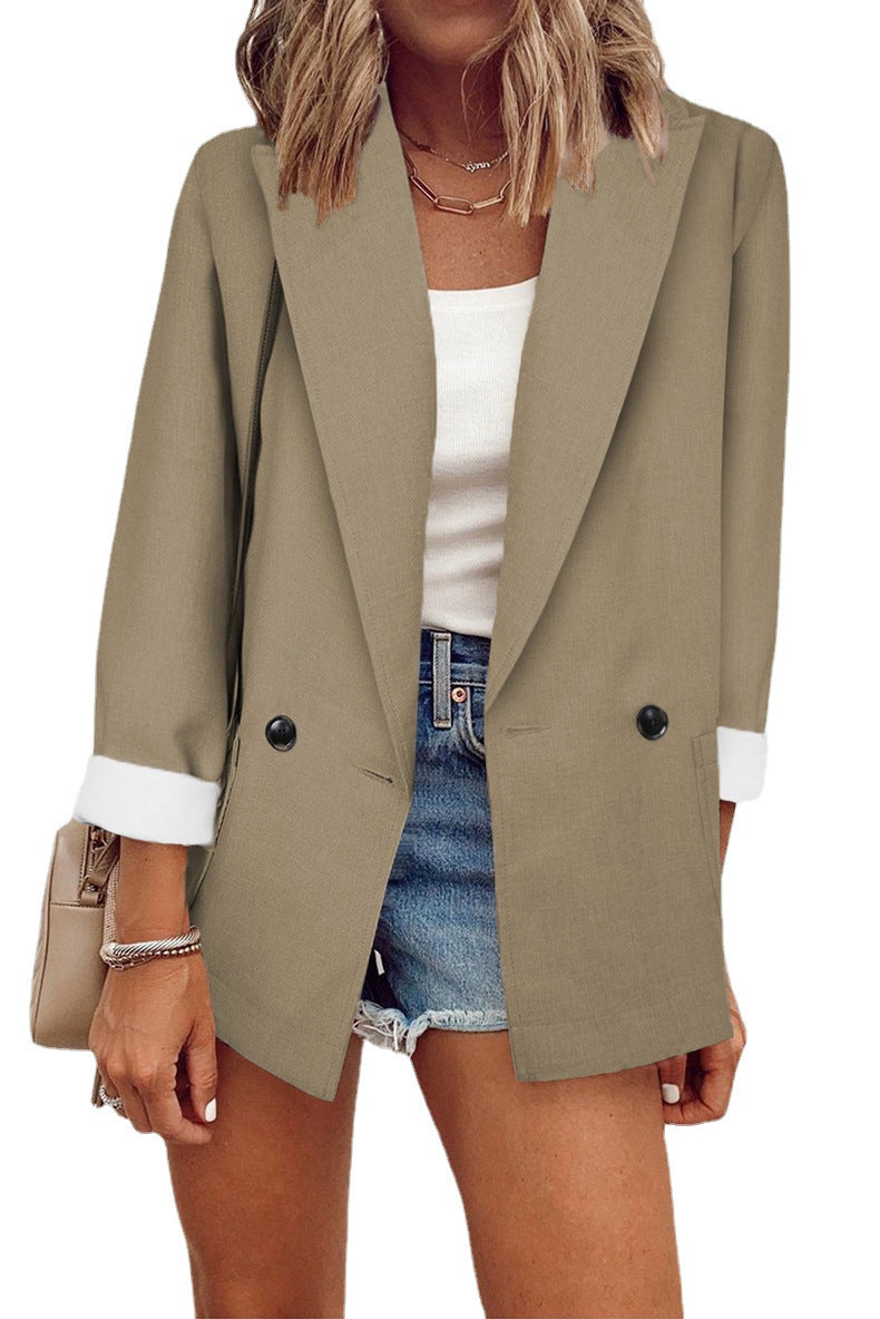 Damen nan legerer Oversize Blazer mit dreiviertelärmeln und kontrastmanschetten Drune