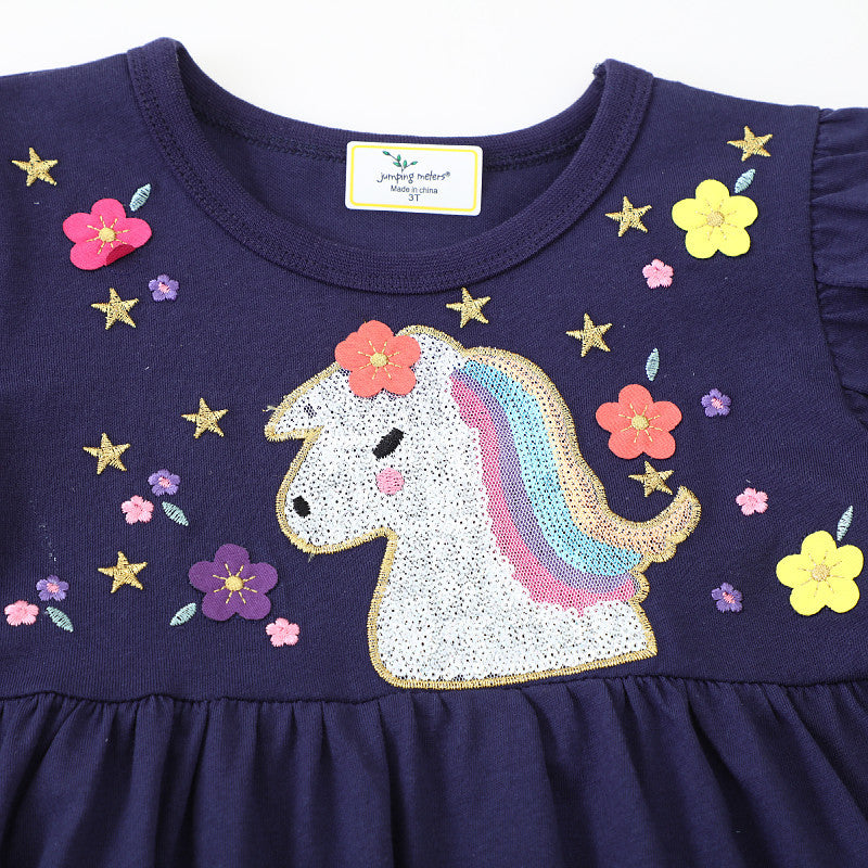 Mädchen T-Shirt Kleid mit glitzerndem Einhornmotiv Drune