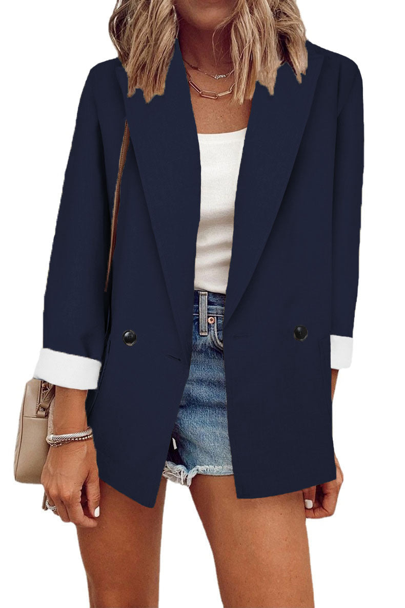Damen nan legerer Oversize Blazer mit dreiviertelärmeln und kontrastmanschetten Drune