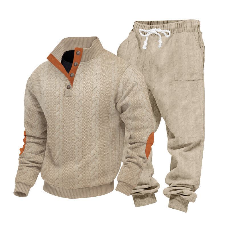 Herren nan Strick-Relax-Set mit Zopfmuster-Halbkragenpullover und Kordel-Jogger Drune