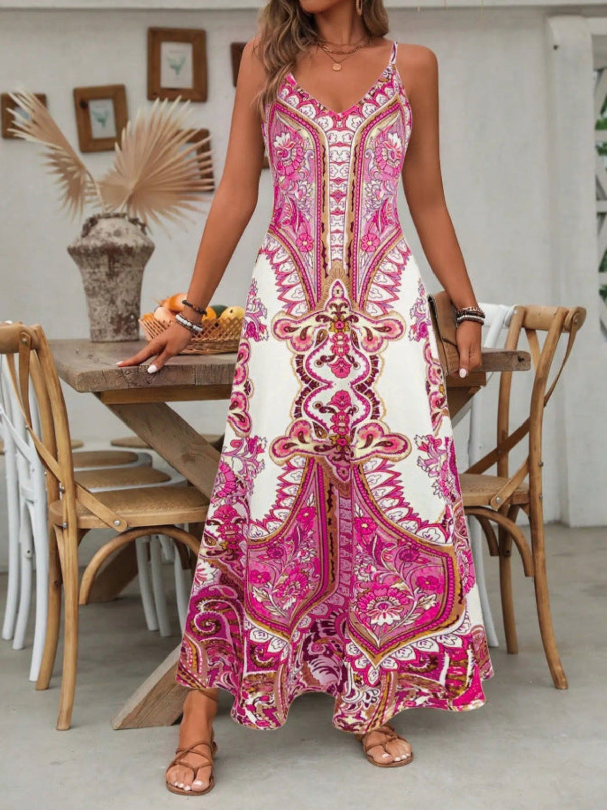 Zara | Damen Maxi-Kleid Träger Mandala-Druck Boho Sommer