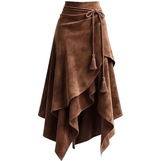 Damen asymmetrischer Wickelrock mit dekorativen Quasten Drune
