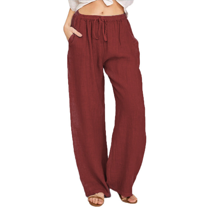 Damen nan weite Leinenhose mit elastischem Bund und Tunnelzug Drune