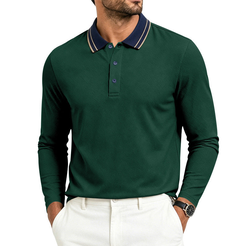 Herren nan langärmliges Piqué-Poloshirt mit Kontrastkragen und Dreiknopfleiste Drune