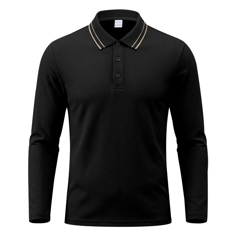 Herren nan langärmliges Piqué-Poloshirt mit Kontrastkragen und Dreiknopfleiste Drune