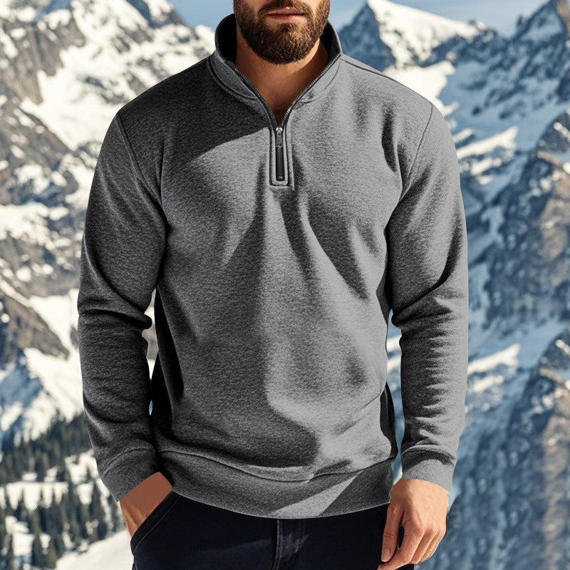 Herren nan halbhoher Reißverschluss-Sweatpullover mit Stehkragen weichem Fleecefutter und elastischen Bündchen Drune