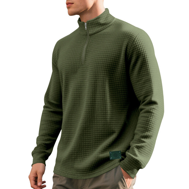 Herren nan strukturierter Waffelstrick-Pullover mit kurzem Reißverschluss und lässigem Schnitt Drune