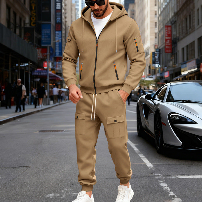 Herren nan sportliches Cargo-Jogging-Set mit Kapuzenjacke, durchgehendem Reißverschluss und funktionalen Mehrzwecktaschen Drune