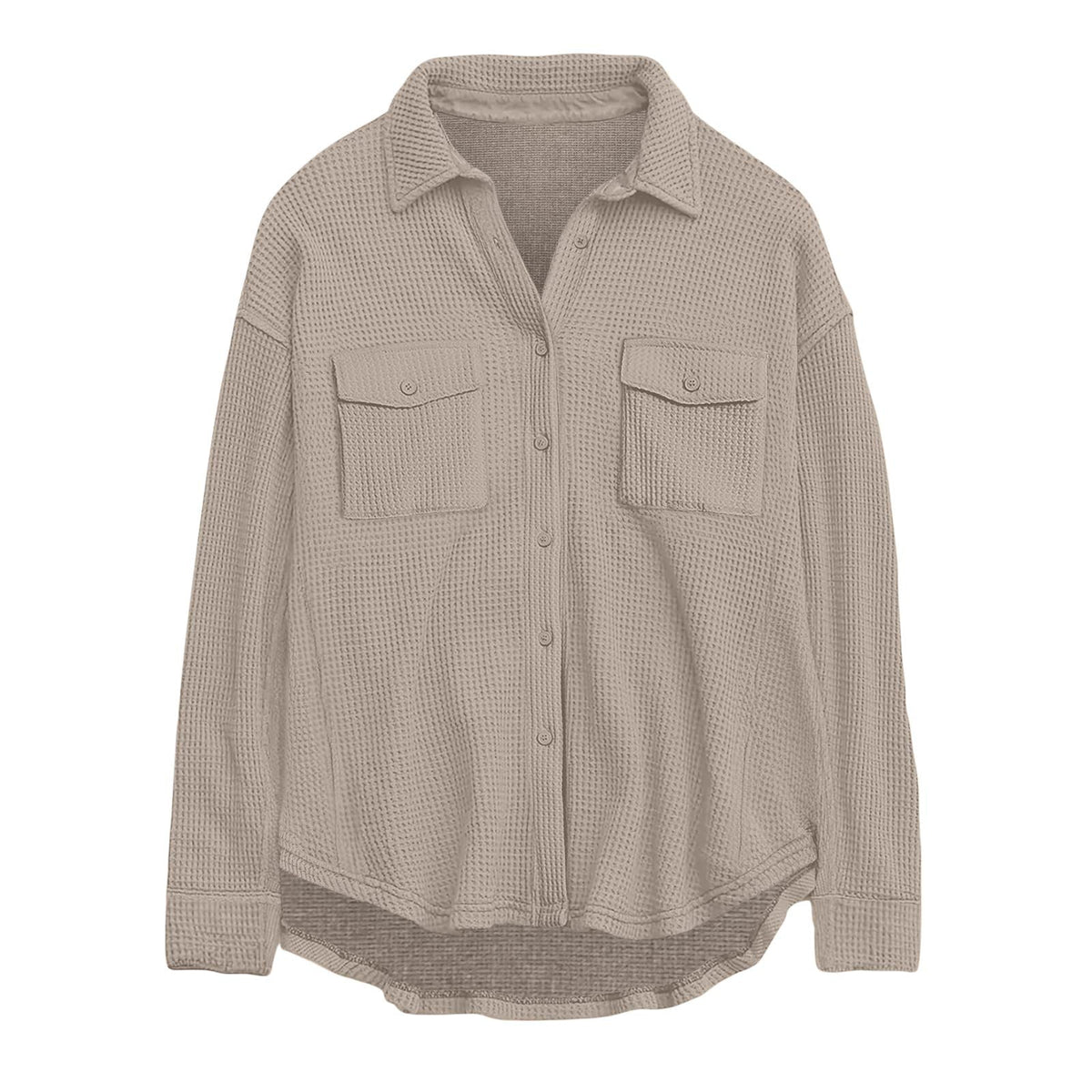 Damen nan oversized Waffelstrick Hemdjacke mit Brusttaschen und Knopfleiste Drune