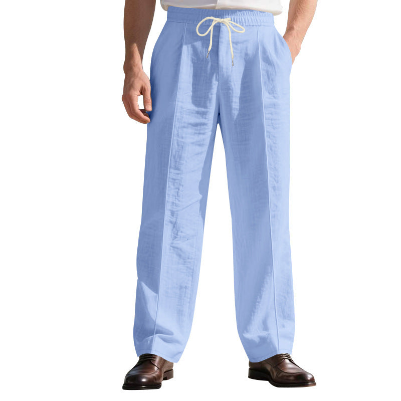 Herren nan elegante Leinenhose mit Bügelfalte Tunnelzugbund und weitem Bein Drune