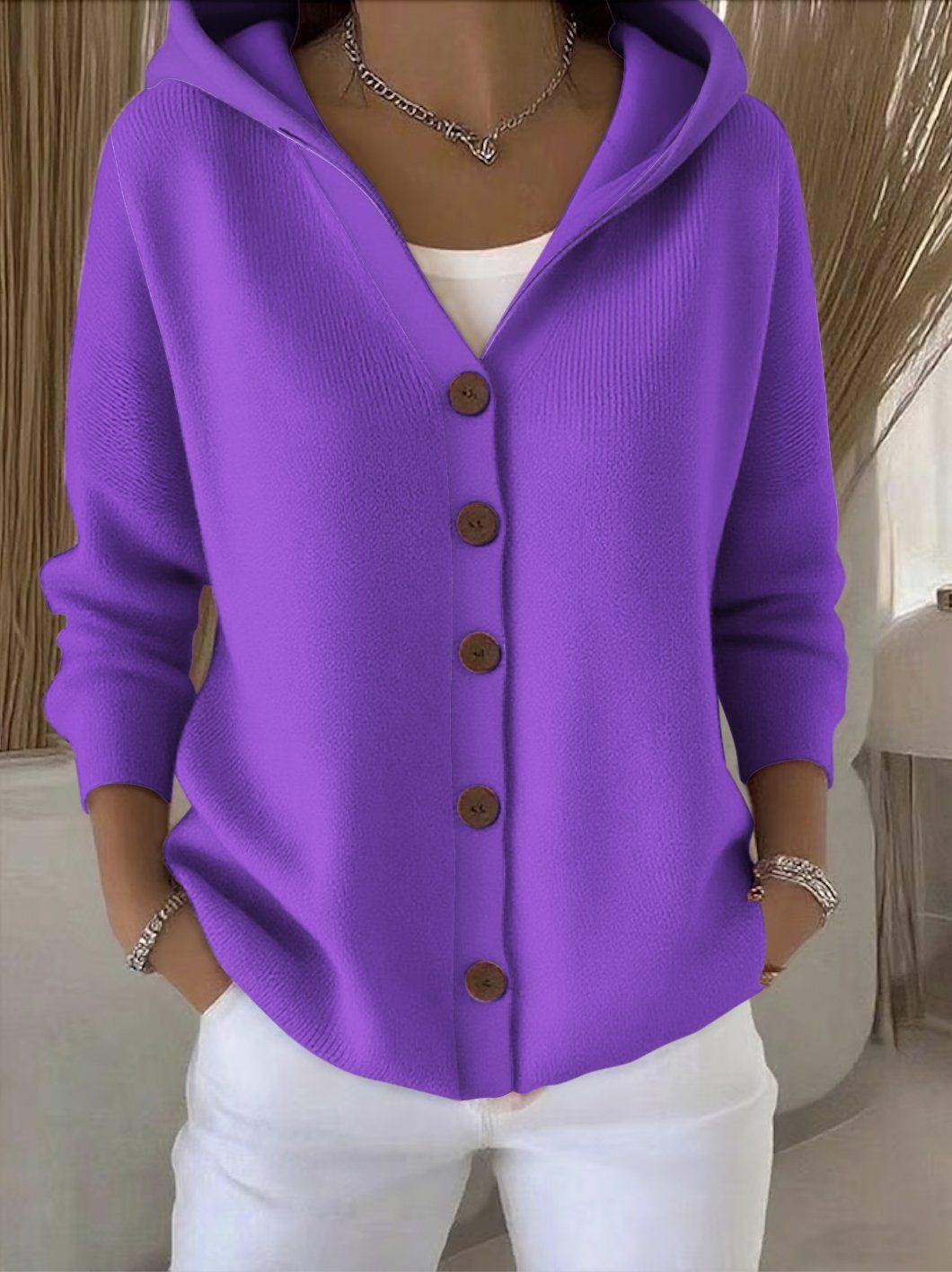 Damen nan Kapuzen-Cardigan mit Knopfleiste und lässiger Oversize-Passform Drune