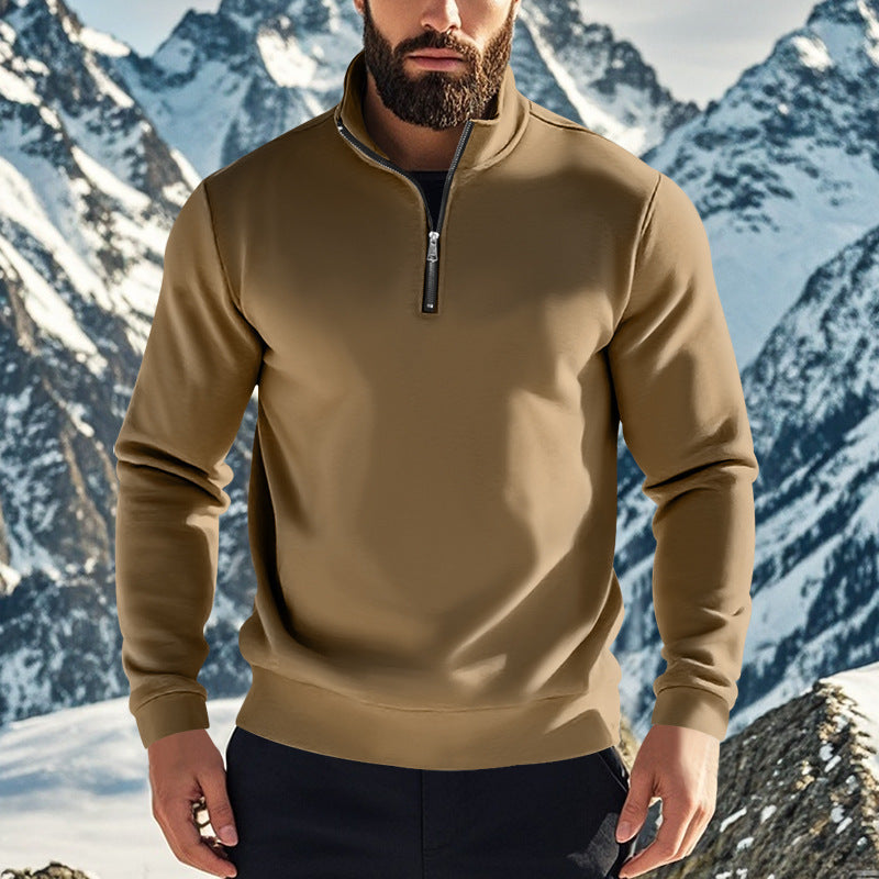 Herren nan halbhoher Reißverschluss-Sweatpullover mit Stehkragen weichem Fleecefutter und elastischen Bündchen Drune
