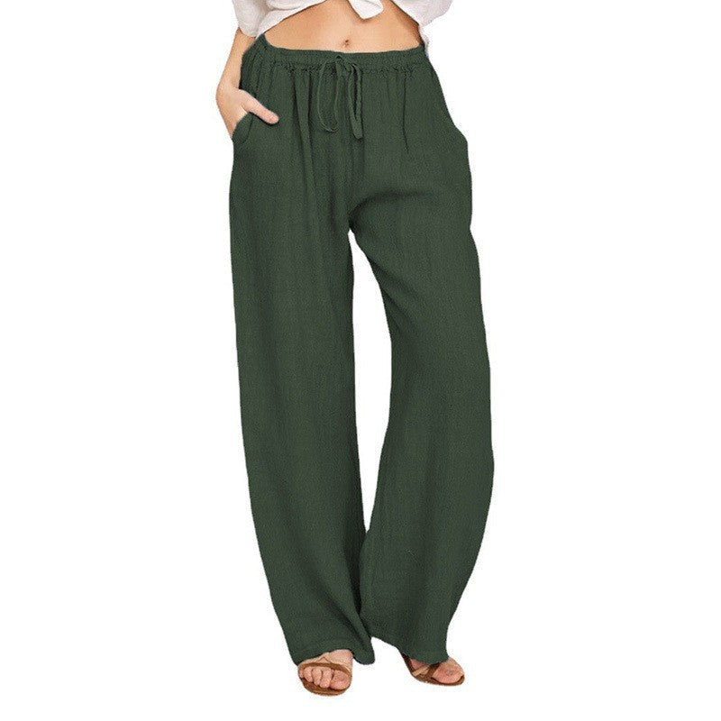 Damen nan weite Leinenhose mit elastischem Bund und Tunnelzug Drune
