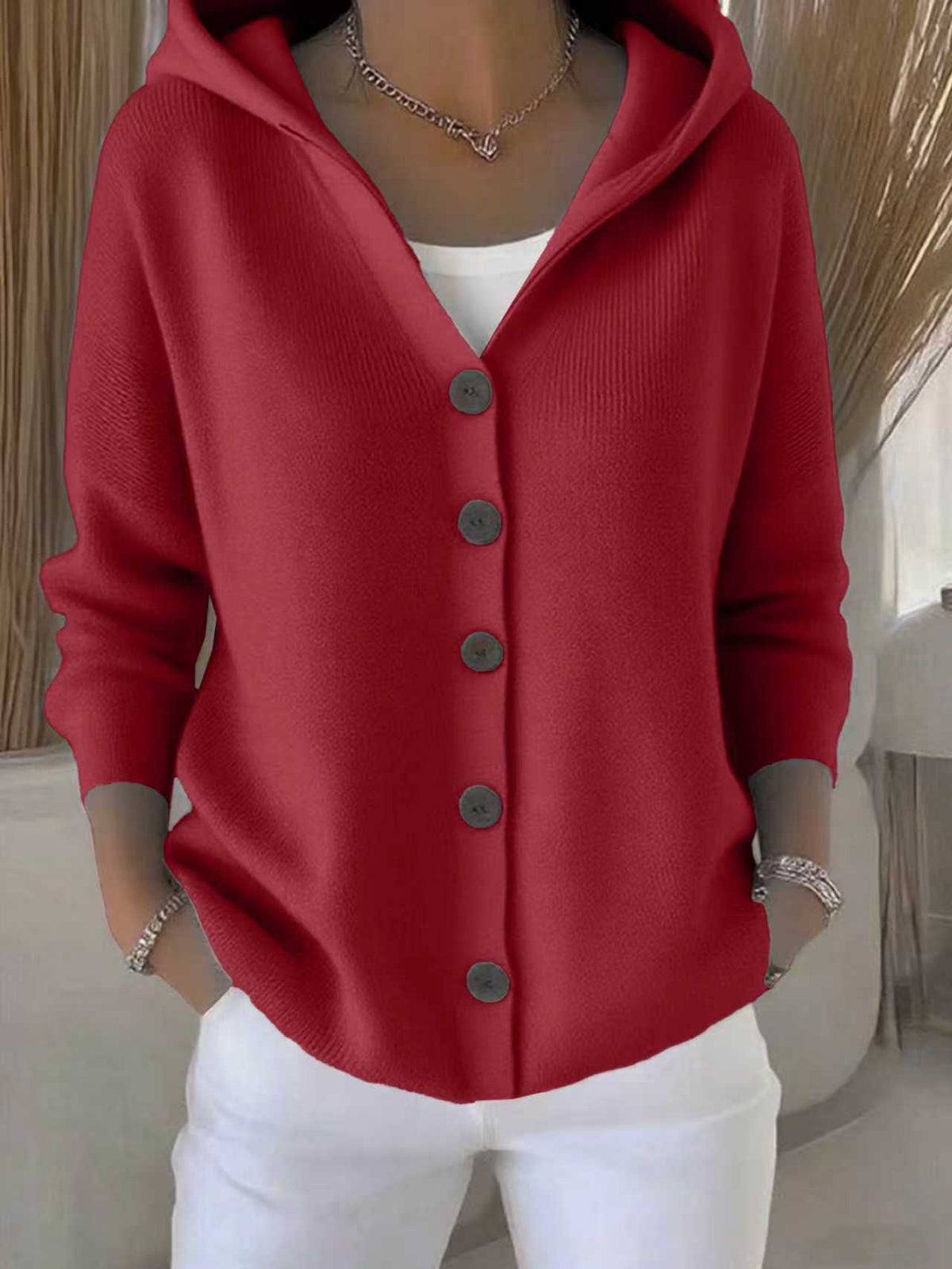 Damen nan Kapuzen-Cardigan mit Knopfleiste und lässiger Oversize-Passform Drune